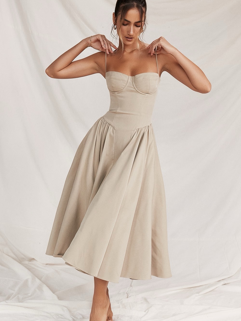 House of CB Beige Midi Bustier Dress